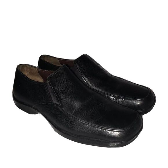 Gordon Rush Slip On Leather Rubber Sole Dress Shoes Square Toe Sz 9.5 Black - Picture 1 of 8